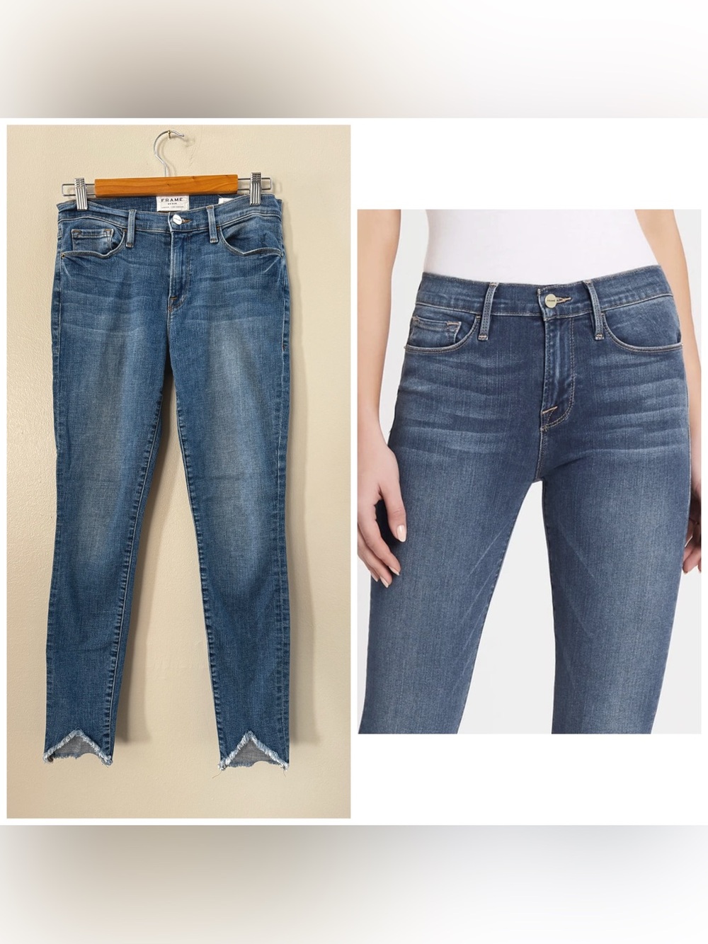 Frame Le Skinny Raw Hem Jeans Size 27 perfect for boot season